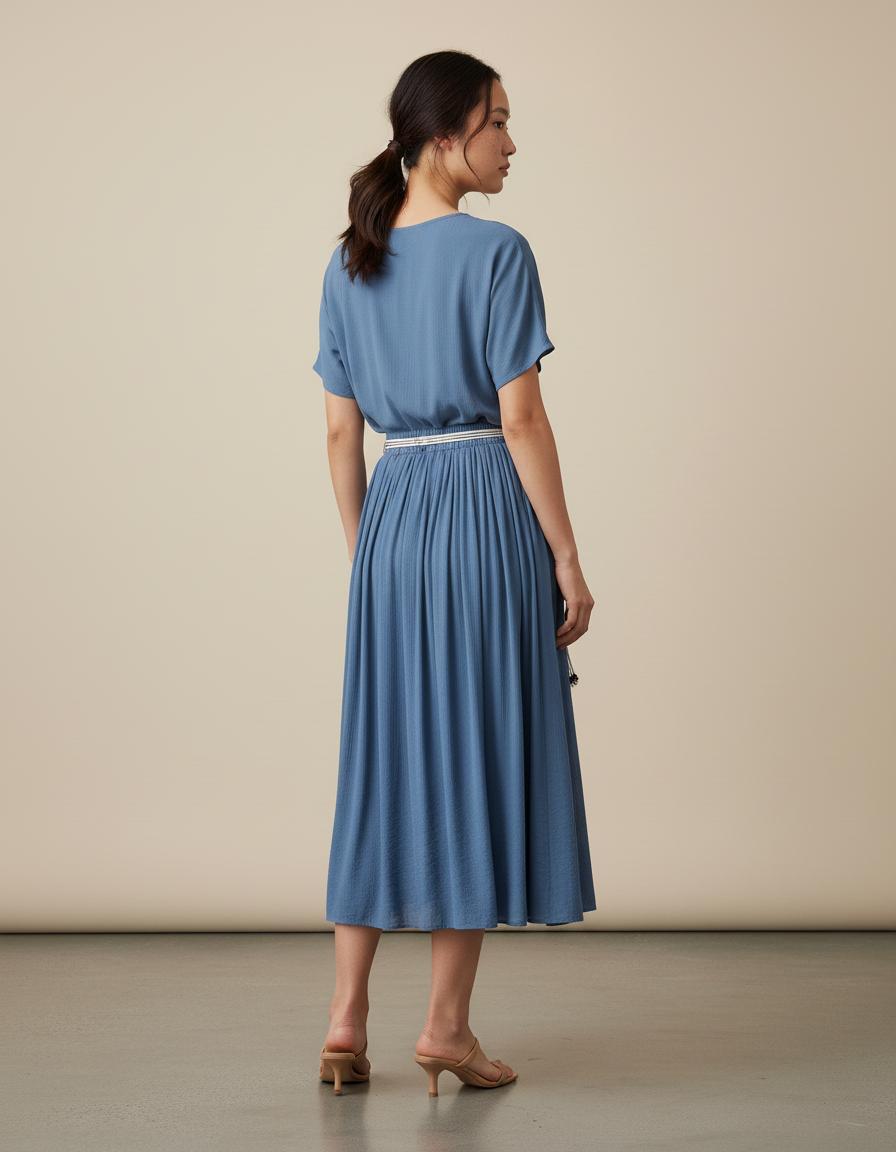 Jupe Longue Bleue Plissée Décontractée