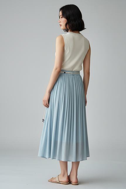Jupe Longue Bleu Ciel Plissée Fluide