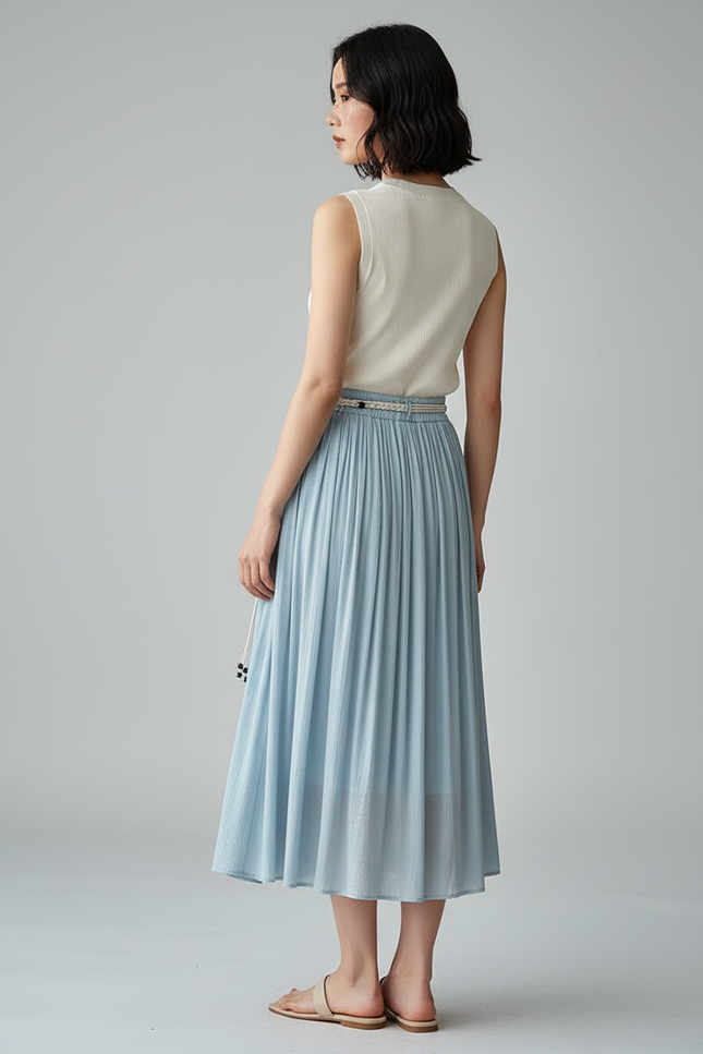Jupe Longue Bleu Ciel Plissée Fluide