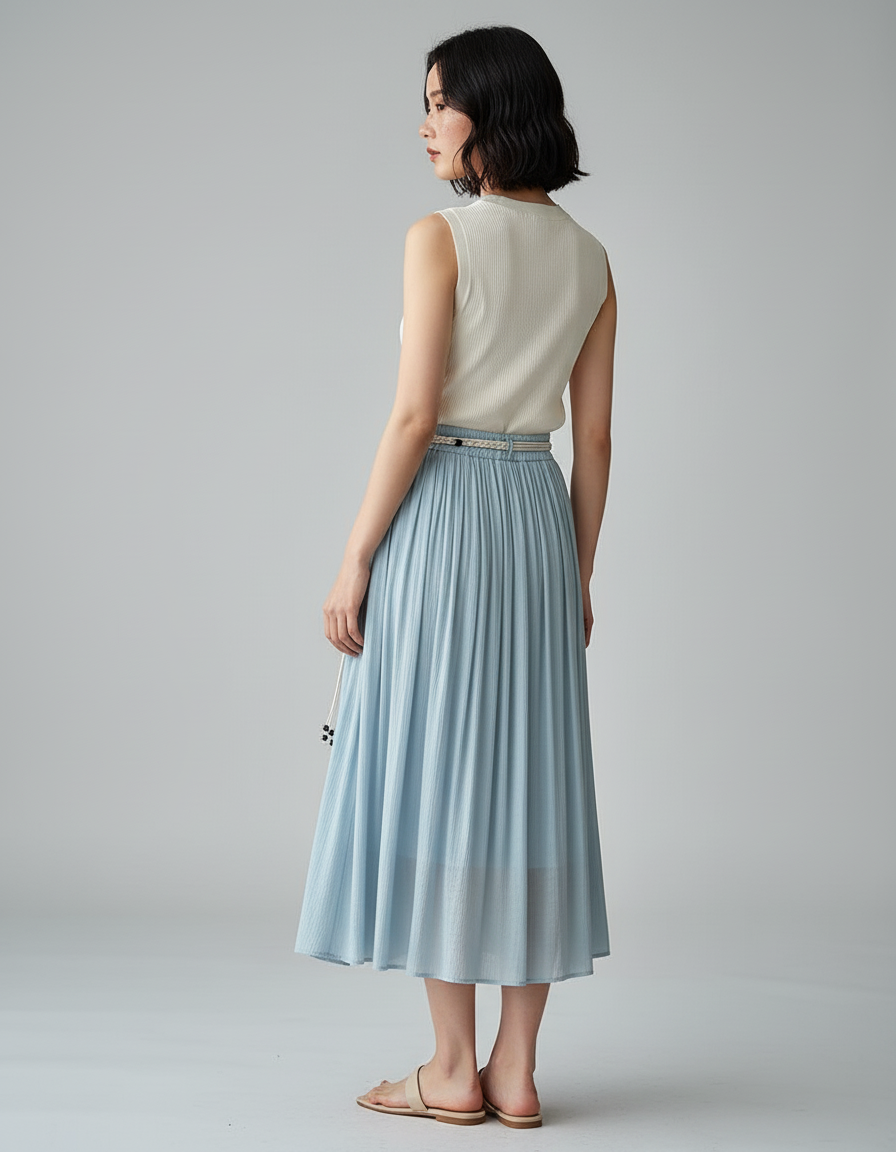 Jupe Longue Bleu Ciel Plissée Fluide