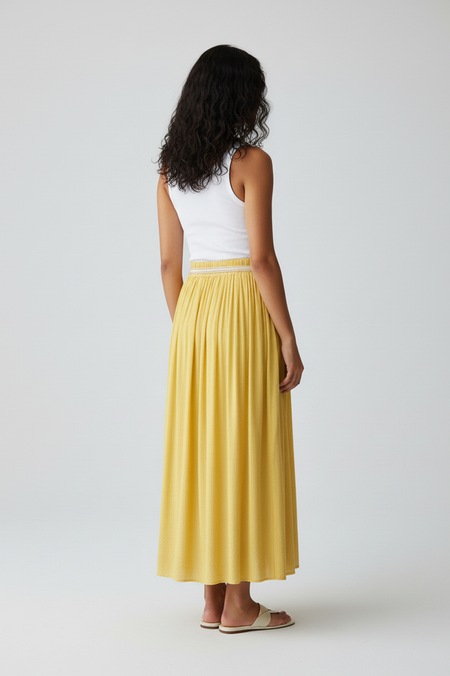 Jupe Longue Plissée Jaune