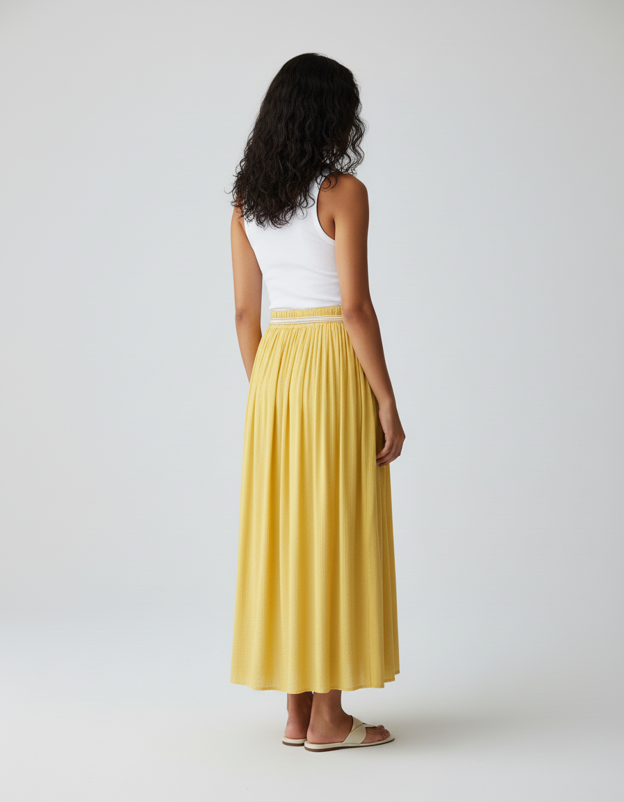 Jupe Longue Plissée Jaune