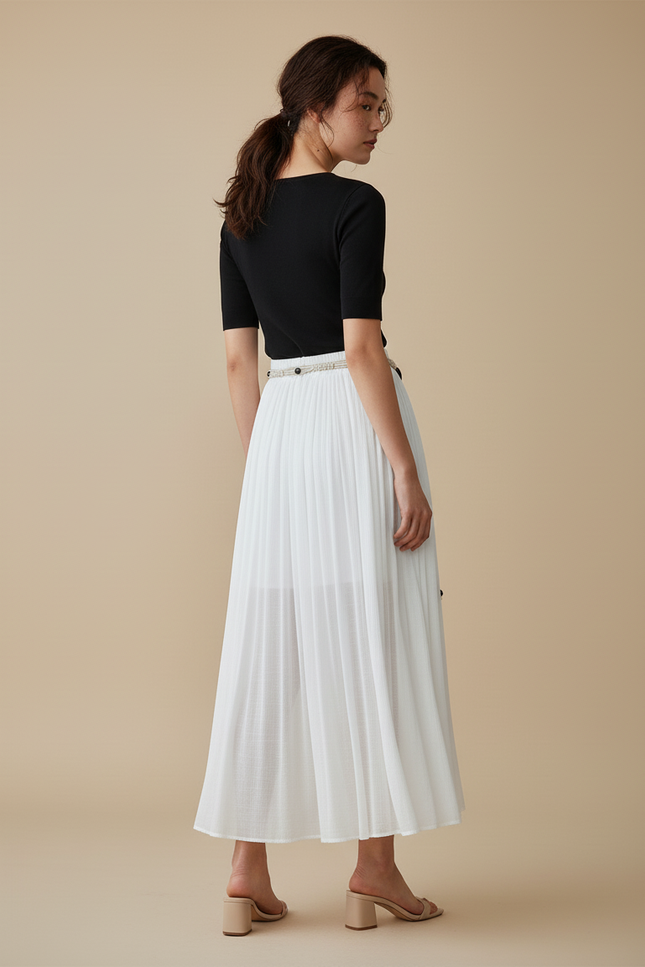 Jupe Longue Blanche Plissée Fluide