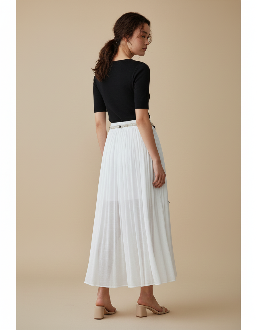Jupe Longue Blanche Plissée Fluide