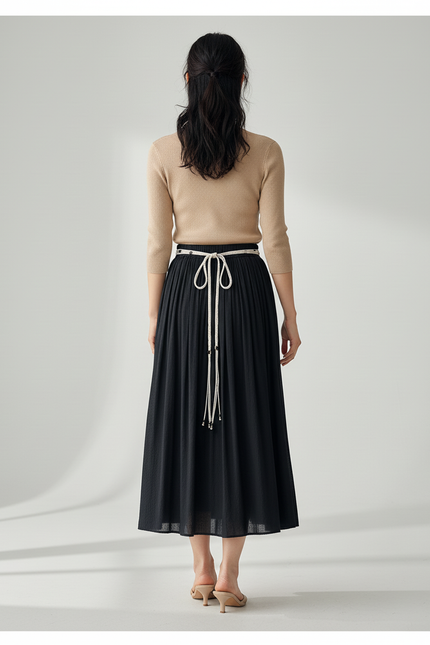 Jupe Longue Noire Plissée Fluide Mode