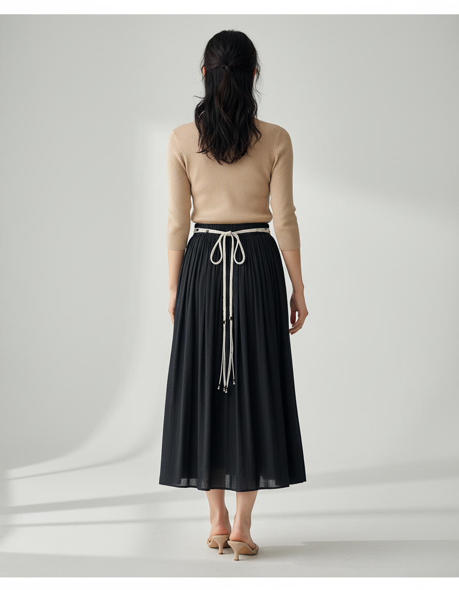 Jupe Longue Noire Plissée Fluide Mode