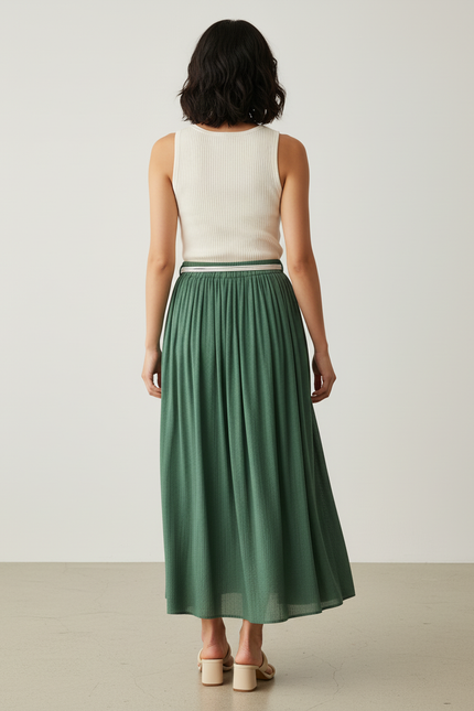 Jupe Longue Verte Plissée Décontractée