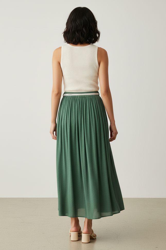 Jupe Longue Verte Plissée Décontractée