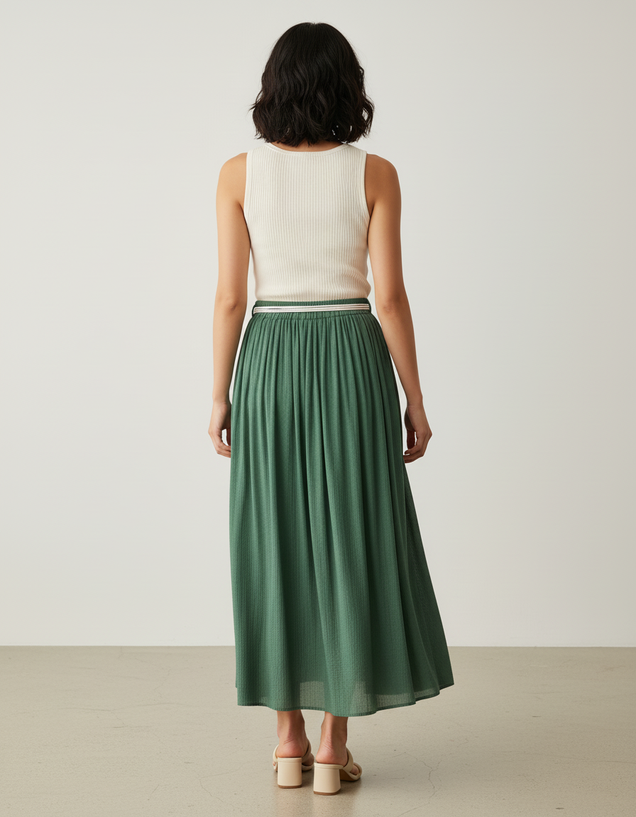Jupe Longue Verte Plissée Décontractée