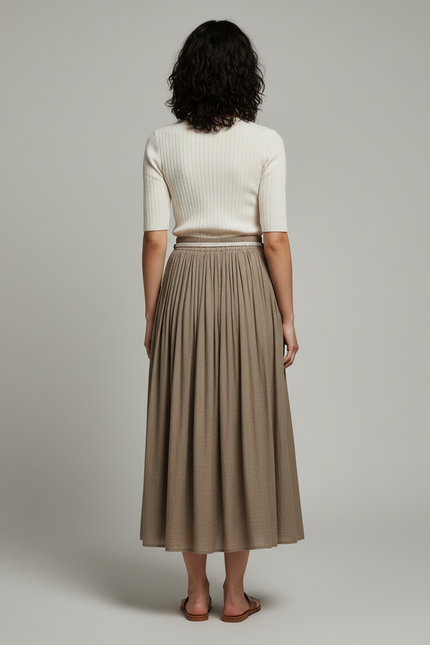 Jupe Longue Taupe Plissée Bohème