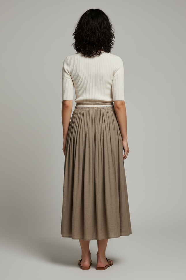 Jupe Longue Taupe Plissée Bohème