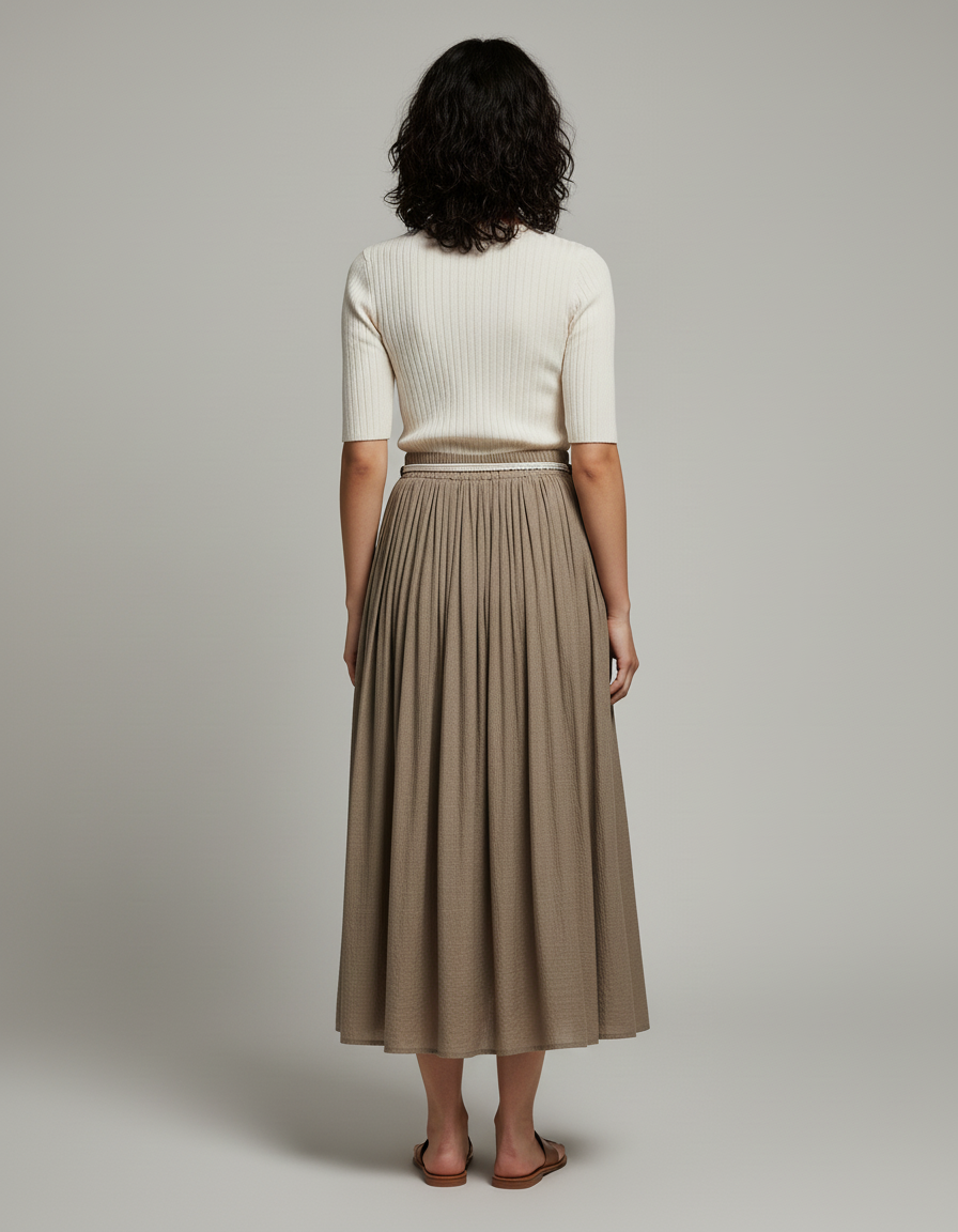 Jupe Longue Taupe Plissée Bohème