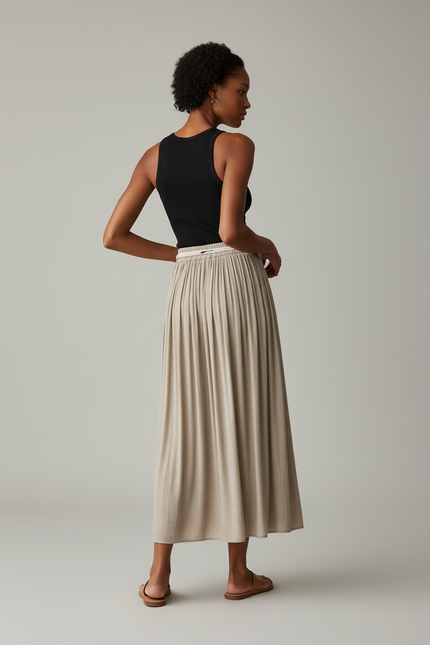 Jupe Longue Plissée Beige Fluide
