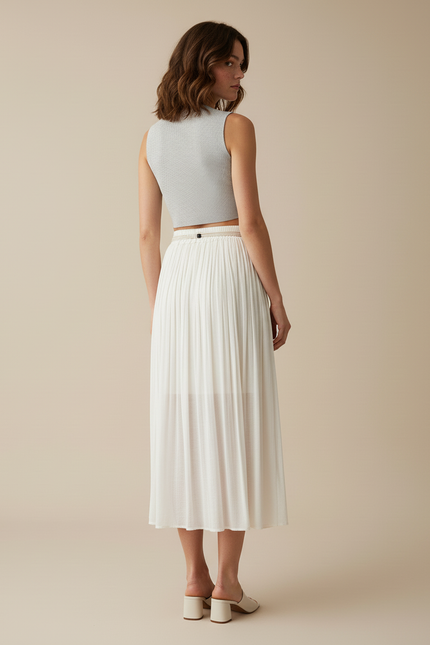Jupe Plissee Longue Ecru