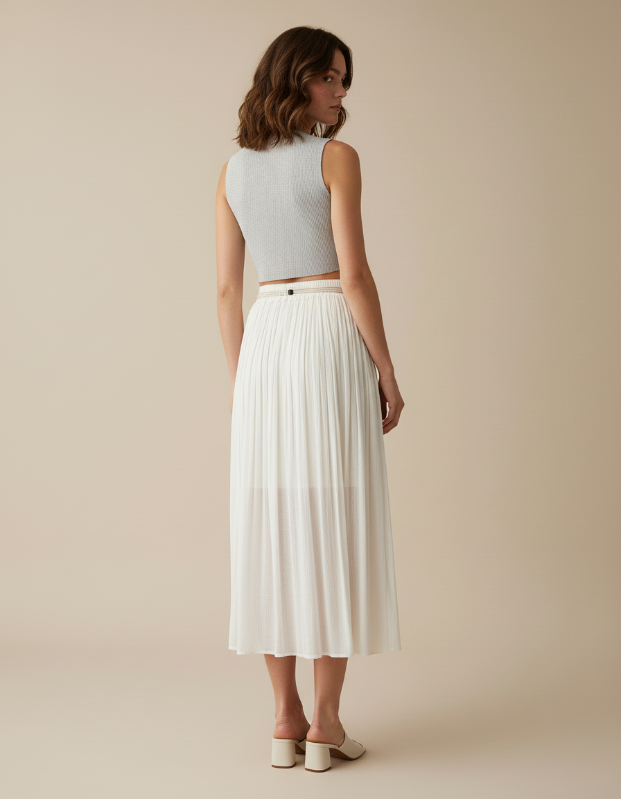 Jupe Plissee Longue Ecru