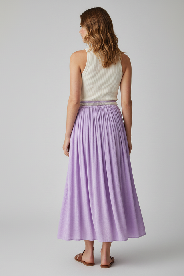 Jupe Longue Lavande Plissée Fluide