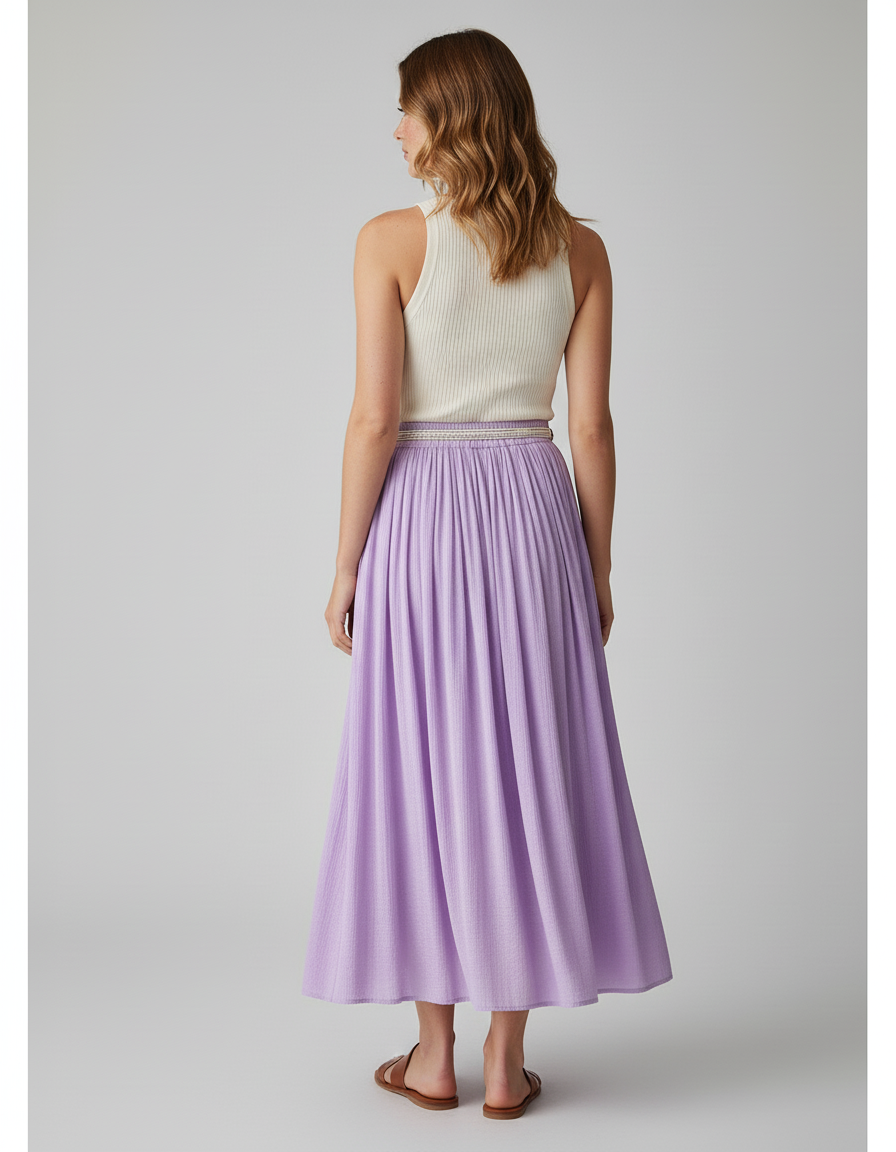 Jupe Longue Lavande Plissée Fluide