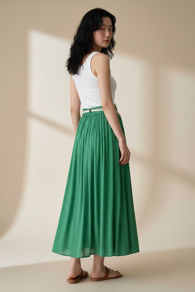 Jupe Longue Verte Plissée Fluide