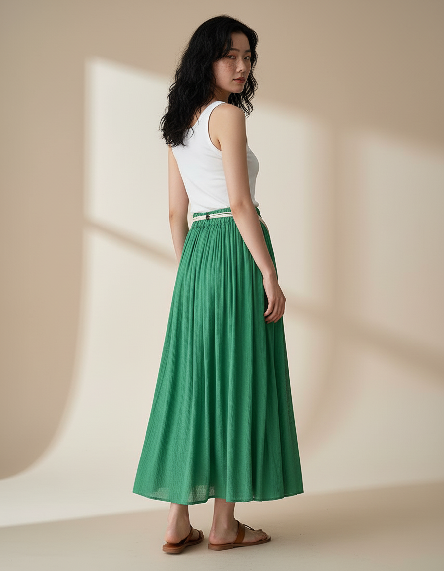 Jupe Longue Verte Plissée Fluide
