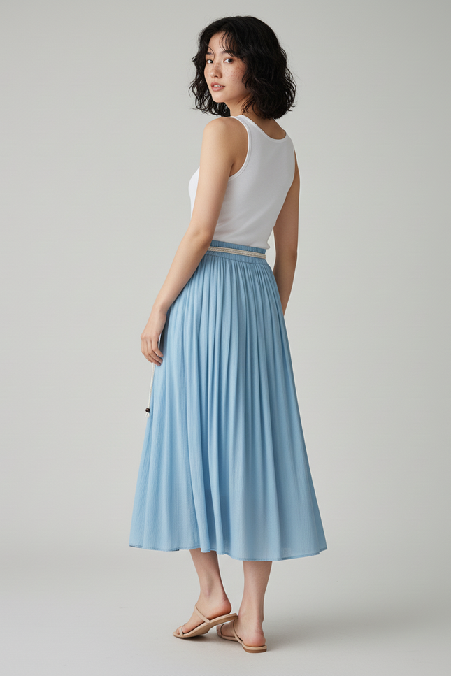 Jupe Longue Bleue Plissée Décontractée Été