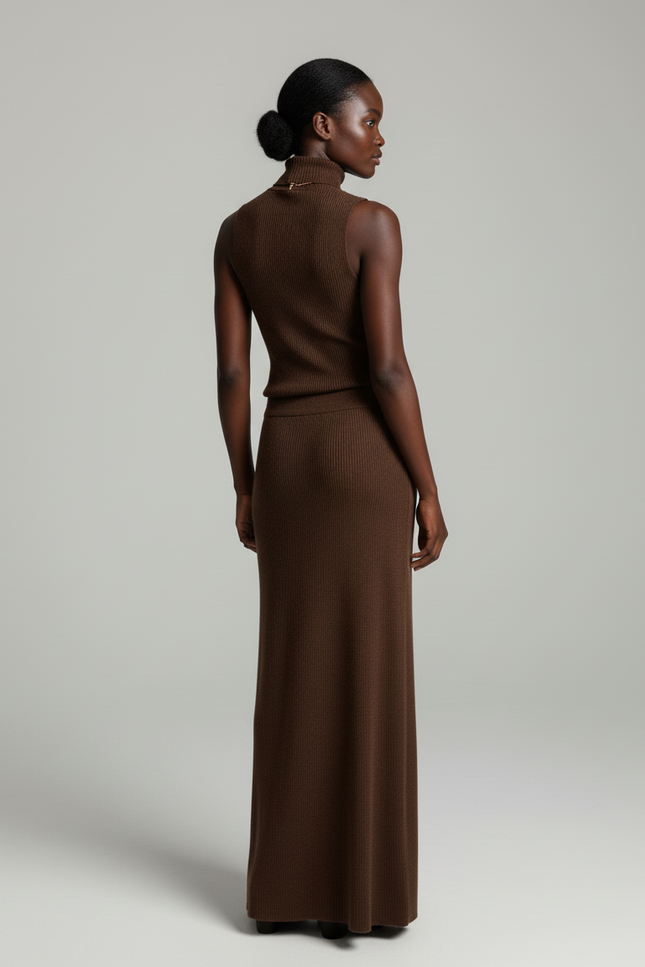 Jupe Longue Marron Côtelée Élégante