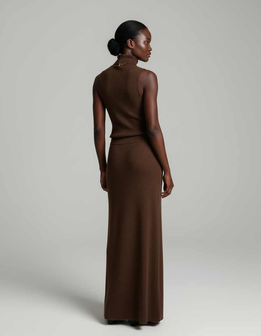 Jupe Longue Marron Côtelée Élégante