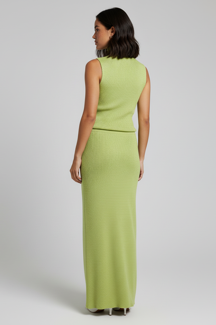 Jupe Longue Maille Côtelée Verte Élégante