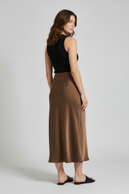 Jupe Satin Longue Marron