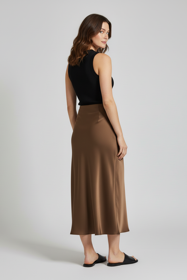 Jupe Satin Longue Marron