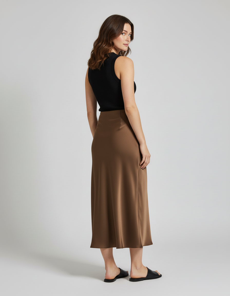 Jupe Satin Longue Marron