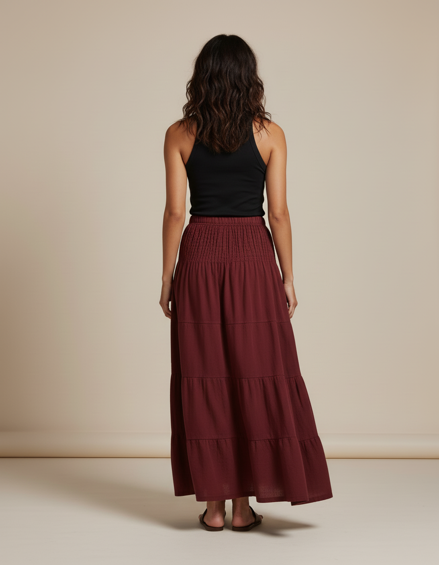 Jupe Longue Boheme Bordeaux