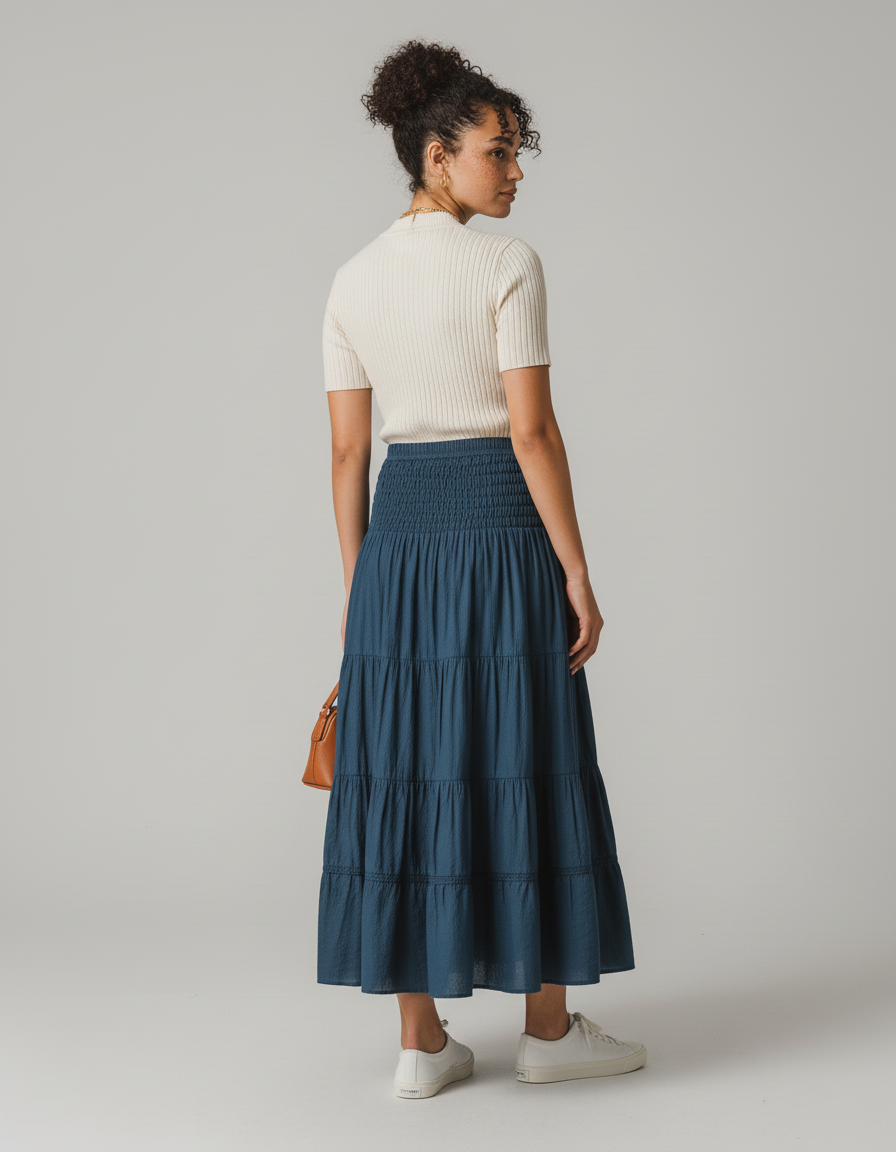 Jupe Longue Bleue Taille Haute Bohème