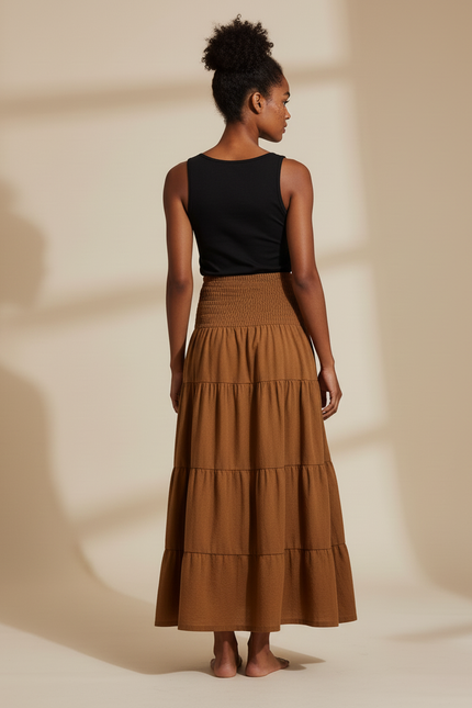 Jupe Longue Marron À Volants Bohème