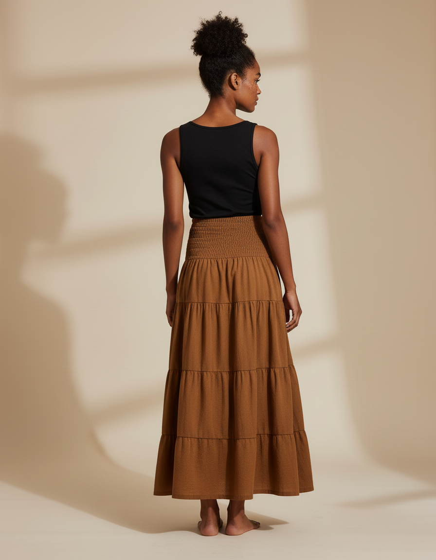 Jupe Longue Marron À Volants Bohème