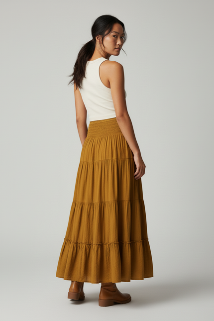 Jupe Longue Moutarde Étagée Bohème