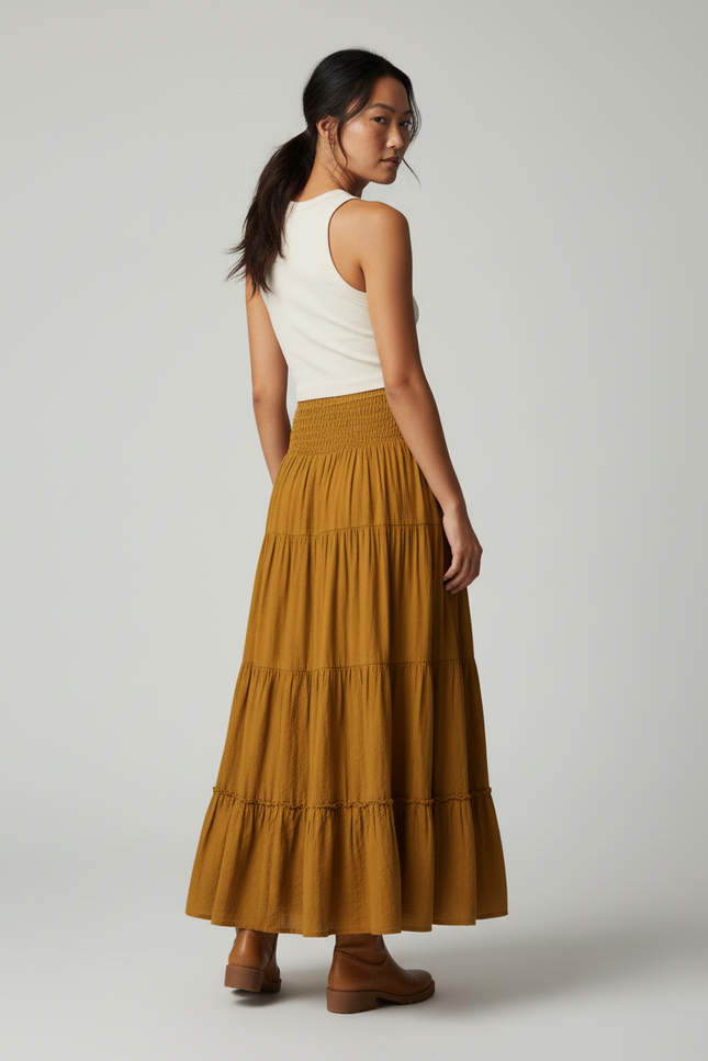 Jupe Longue Moutarde Étagée Bohème