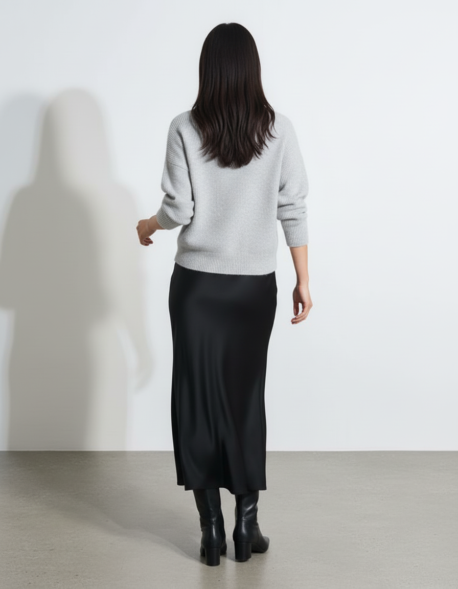 Jupe Longue Noire Satinée Élégante