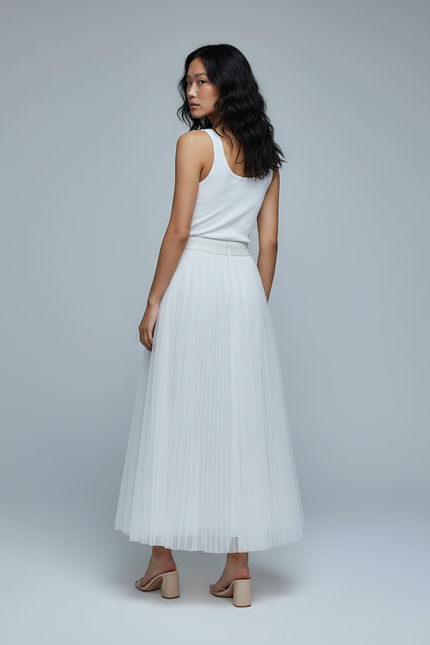 Jupe Longue Blanche Plissée Élégante