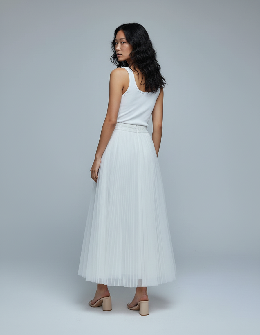 Jupe Longue Blanche Plissée Élégante