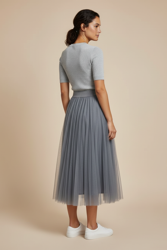 Jupe Longue Gris Plissée Élégante