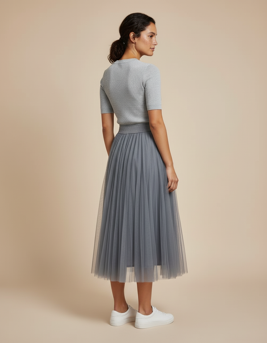 Jupe Longue Gris Plissée Élégante