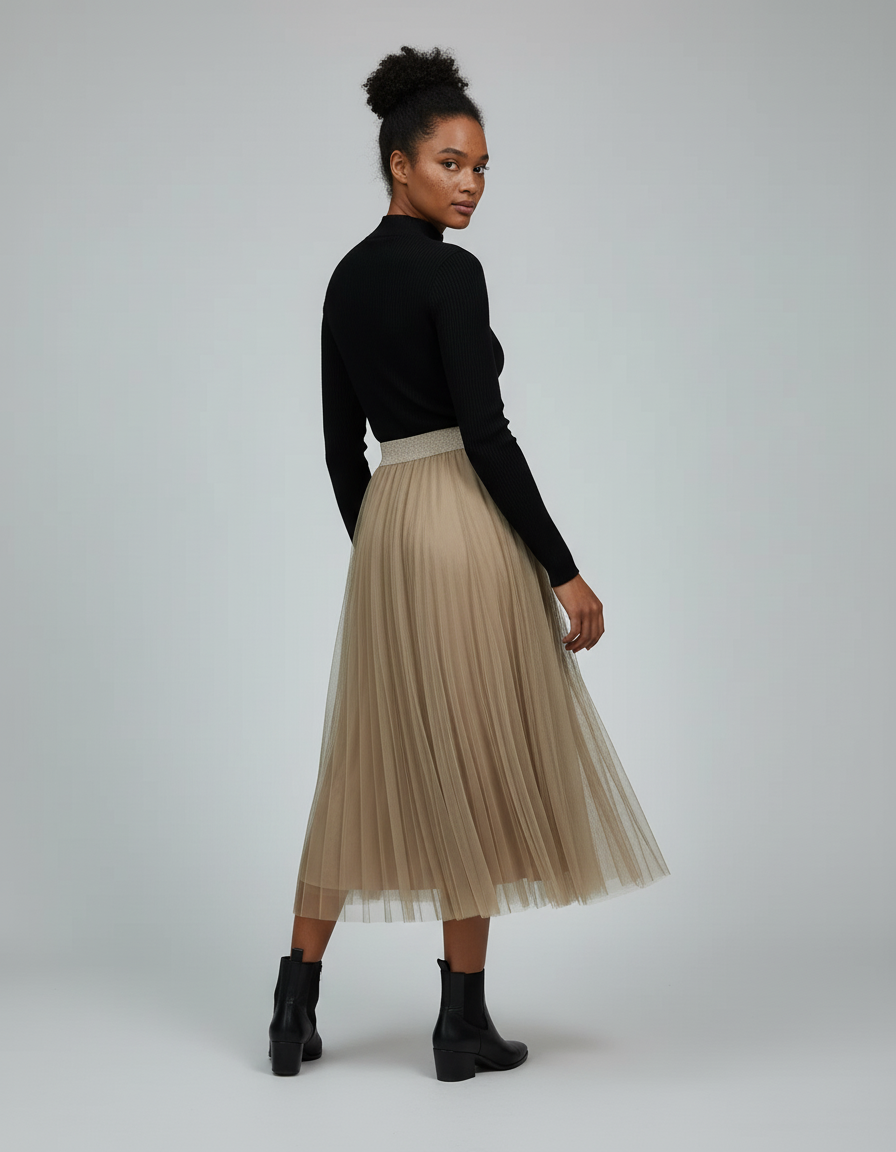 Jupe Longue Tulle Plissée Élégante