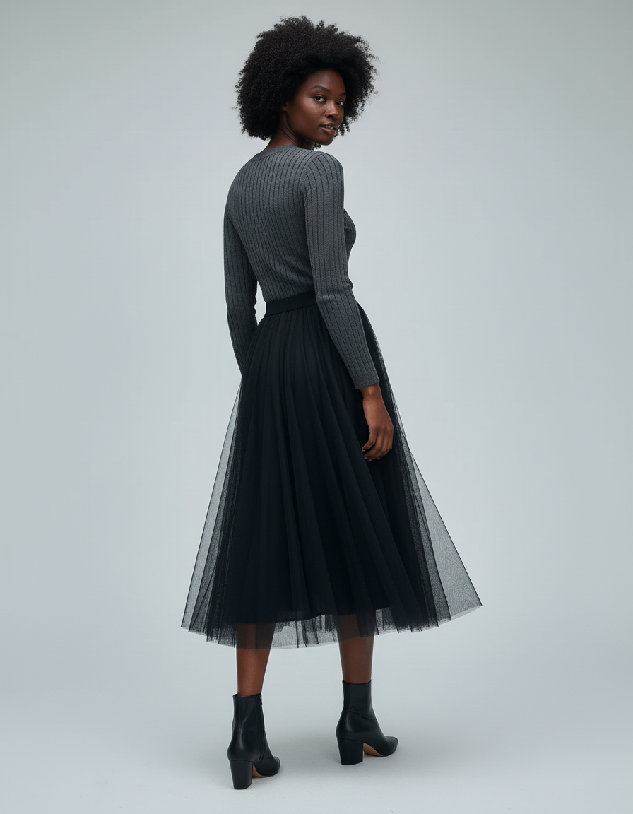 Jupe Longue Plissée Tulle Élégante