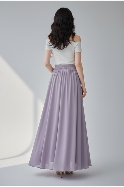 Jupe Longue Mousseline Lavande Fluide