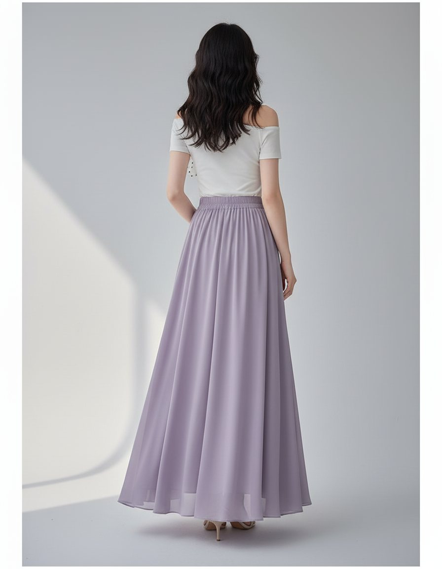 Jupe Longue Mousseline Lavande Fluide