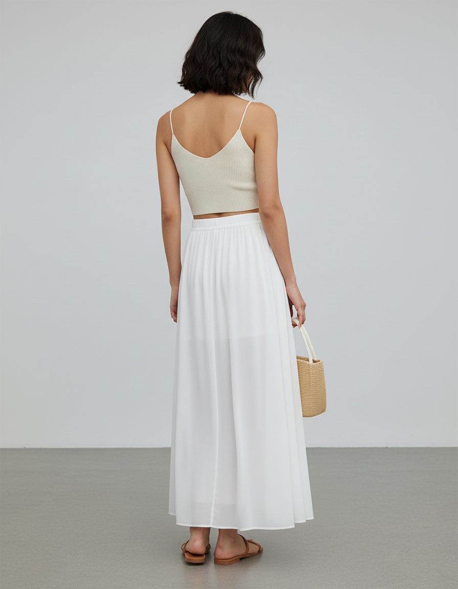 Jupe Longue Blanche Mousseline Élégante