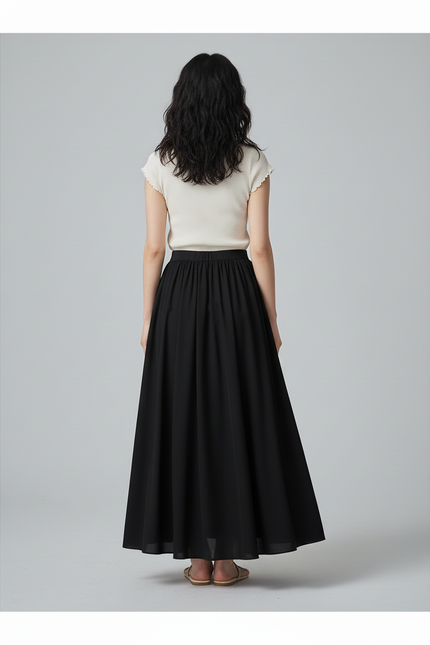Jupe Longue Noire Fluide Élégante Bohème