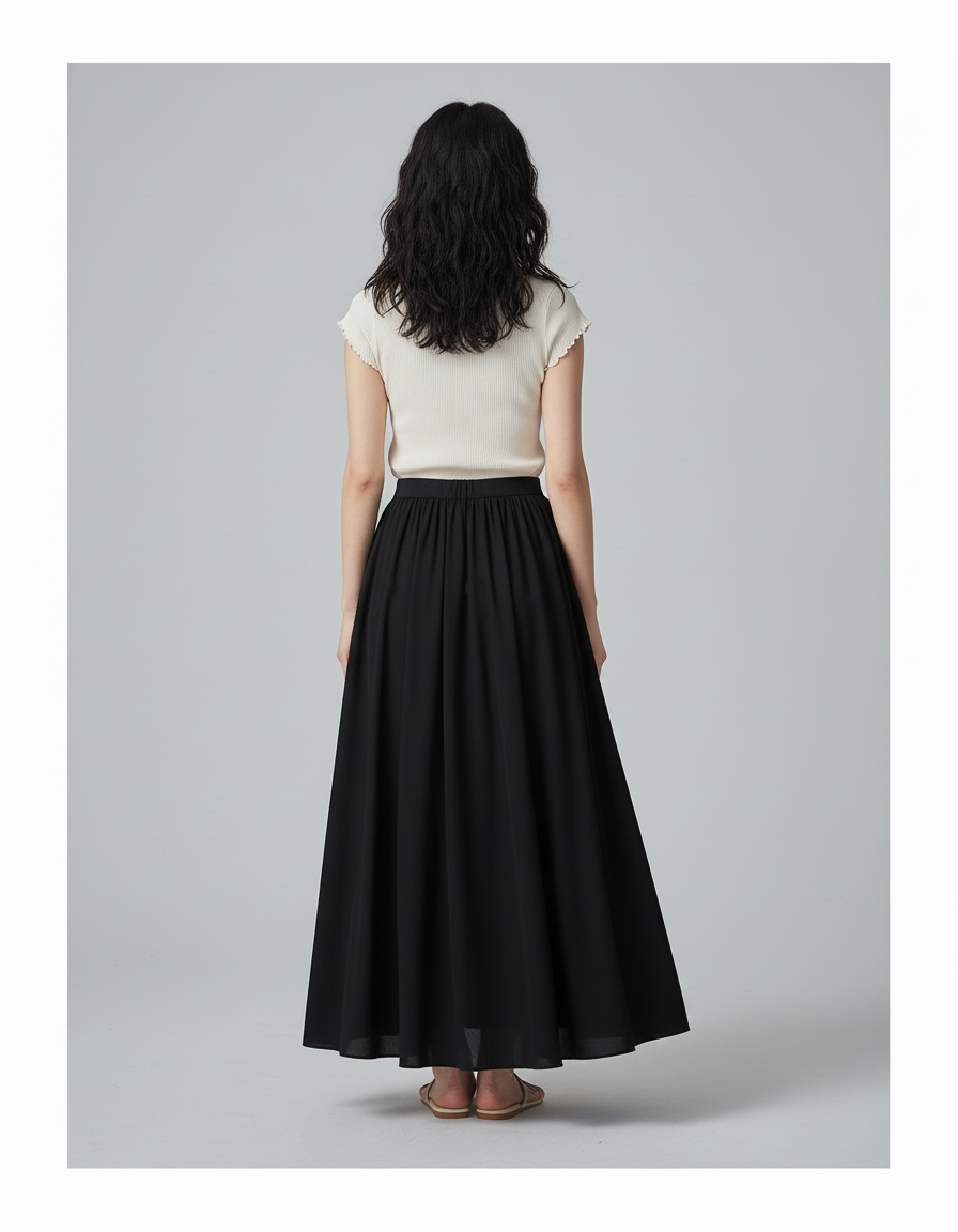 Jupe Longue Noire Fluide Élégante Bohème