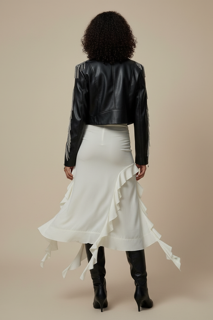 Jupe Longue Crème Volants Chic