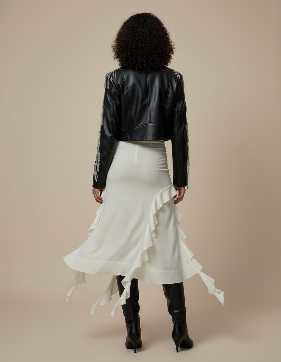 Jupe Longue Crème Volants Chic